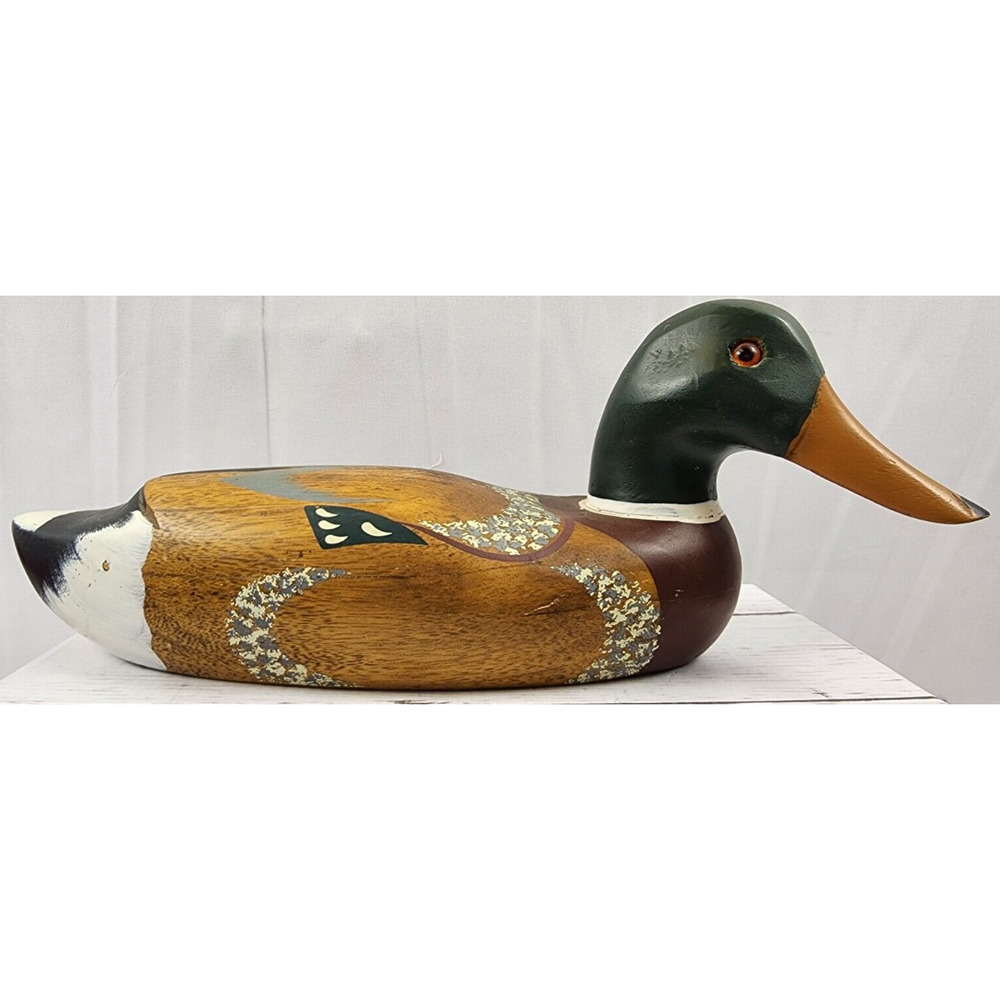 Duck Decoy Mallard Wood Multi-Color Hand Painted, Glass Eyes by Metro Industrial